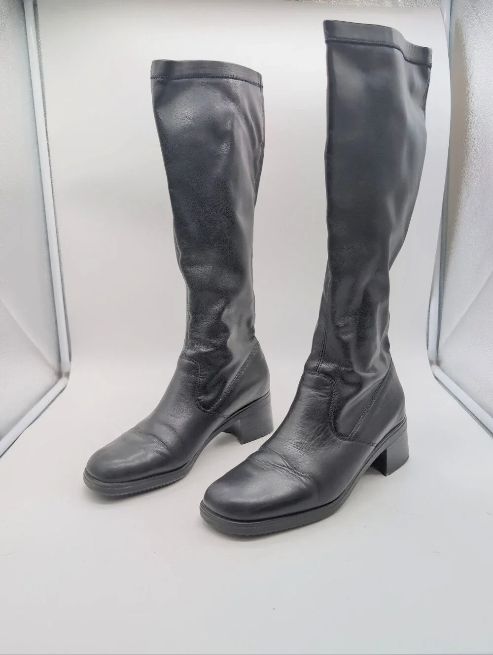 Rieker Black Knee-High Stretch Boots Fleece-Lined Block Heel EU 40